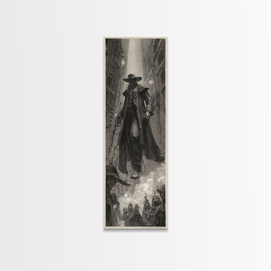 The Ghost Of The Witch Hunter, Gothic Engraving Art, Tall Narrow Wall Art, Dark Fantasy Wall Art, Canvas Print, Halloween Wall Art