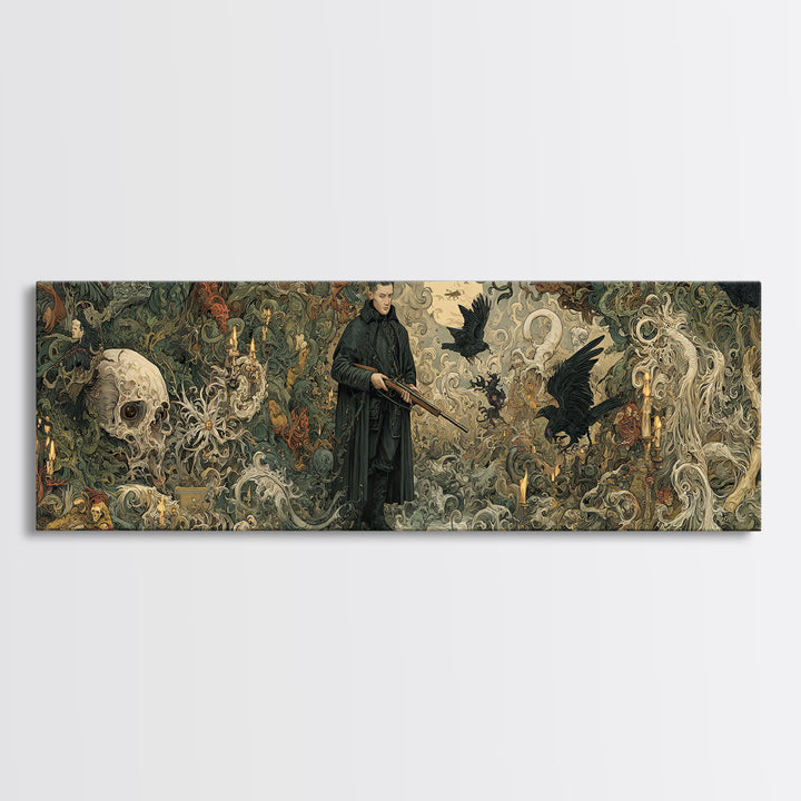 The Ghost Of The Witch Hunter, Medieval Grotesque Art, Extra Wide Wall Art, Gothic Horror Wall Art, Framed Canvas Print