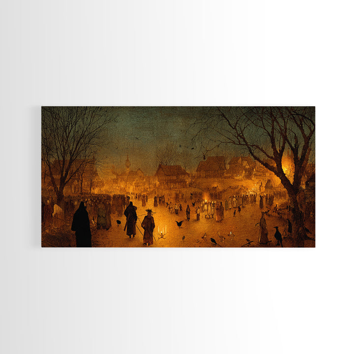 The Ghost Of The Witch Hunter, Northern Renaissance Horror, Wide Panoramic Art, Dark Fantasy Wall Art, Framed Canvas Print