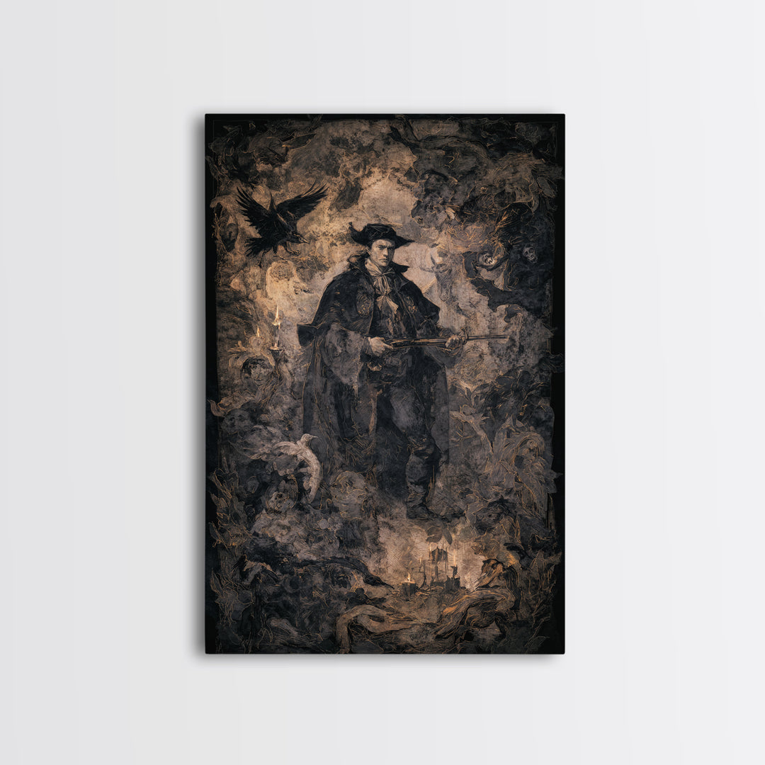 The Ghost Of The Witch Hunter, Dark Romantic Horror Art, Vertical Wall Art, Gothic Horror Wall Art, Canvas Print, Halloween Wall Art