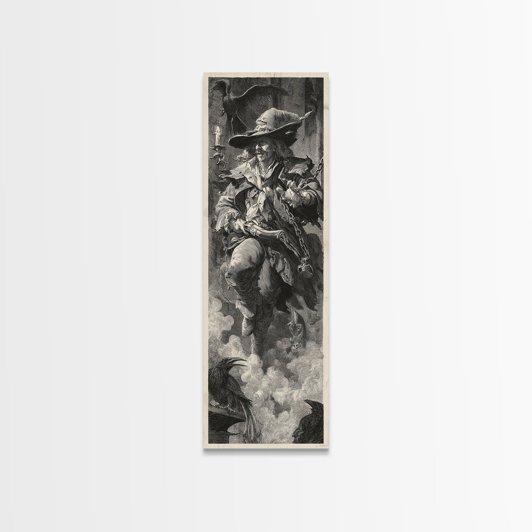 The Ghost Of The Witch Hunter, Architectural Etching Art, Tall Narrow Wall Art, Macabre Wall Art, Canvas Print
