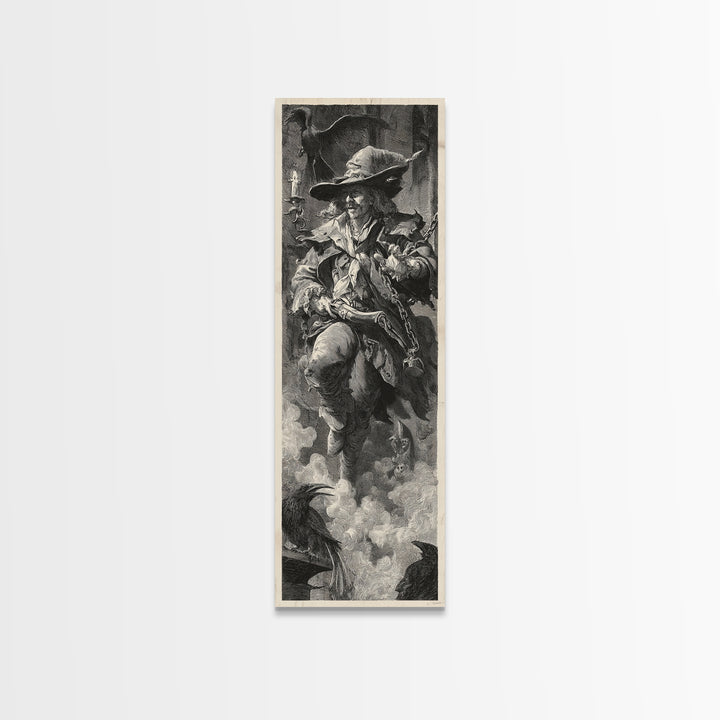The Ghost Of The Witch Hunter, Architectural Etching Art, Tall Narrow Wall Art, Macabre Wall Art, Canvas Print
