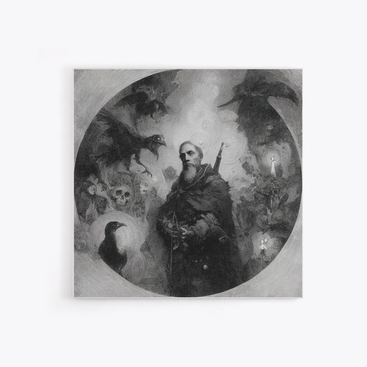 The Ghost Of The Witch Hunter, Symbolist Dream Art, Square Wall Art, Macabre Wall Art, Canvas Print, Halloween Wall Art
