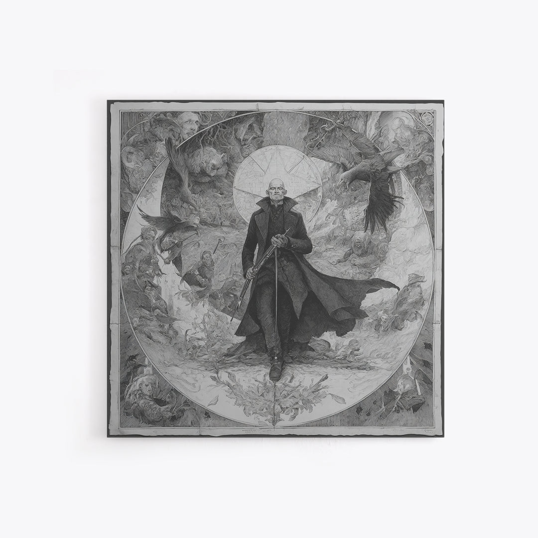 The Ghost Of The Witch Hunter, Symbolist Etching Art, Square Wall Art, Macabre Wall Art, Canvas Print, Halloween Wall Art