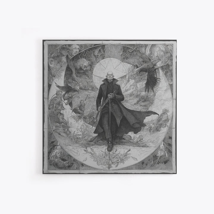 The Ghost Of The Witch Hunter, Symbolist Etching Art, Square Wall Art, Macabre Wall Art, Canvas Print, Halloween Wall Art