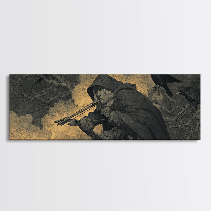 The Ghost Of The Witch Hunter, Expressionist Nightmare Art, Extra Wide Wall Art, Dark Fantasy Wall Art, Framed Canvas Print