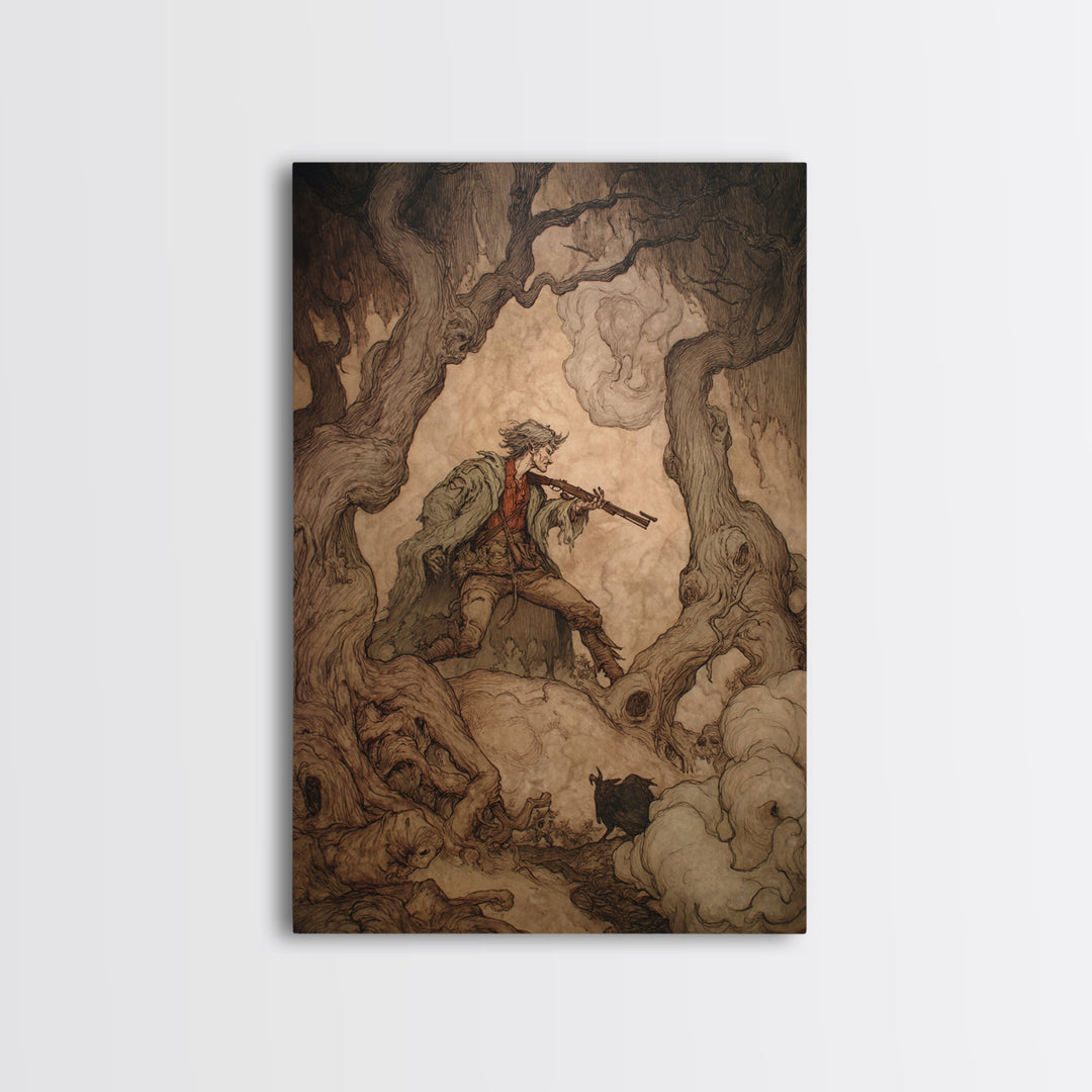 The Ghost Of The Witch Hunter, Gothic Storybook Art, Vertical Wall Art, Gothic Horror Wall Art, Canvas Print, Halloween Wall Art