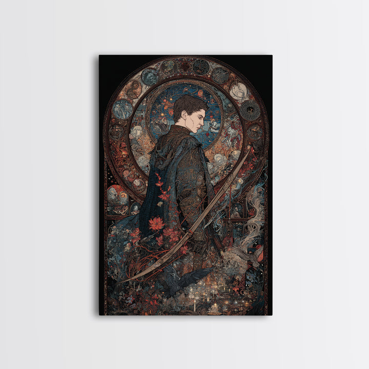 The Ghost Of The Witch Hunter, Stained Glass Gothic Art, Vertical Wall Art, Dark Fantasy Wall Art, Canvas Print, Halloween Wall Art