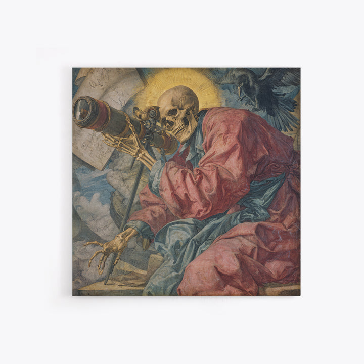 The Skull Astronomer, Dark Renaissance Art, Square Wall Art, Gothic Horror Wall Art, Canvas Print, Halloween Wall Art