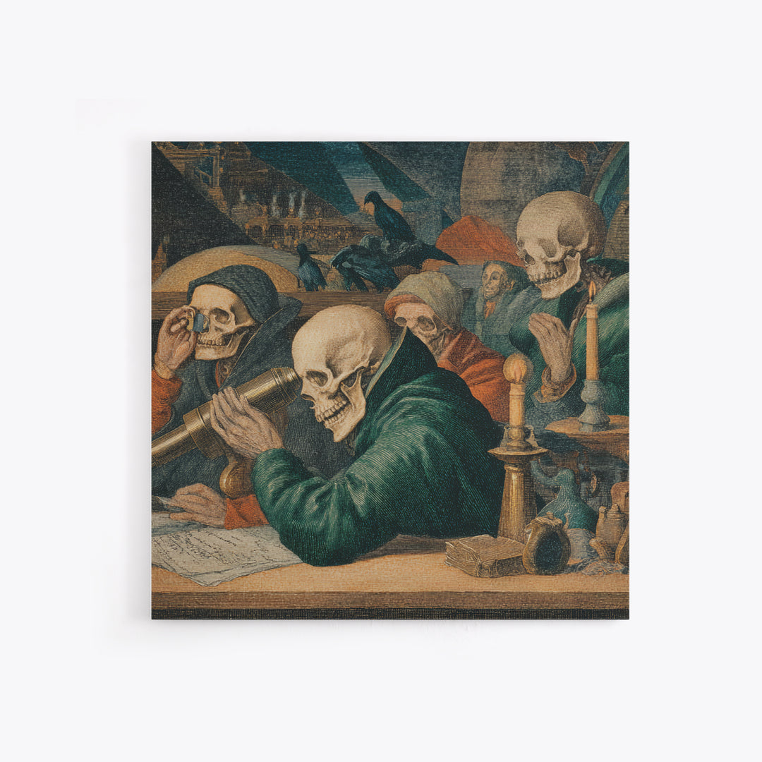 The Skull Astronomer, Danse Macabre Art, Square Wall Art, Dark Fantasy Wall Art, Canvas Print, Halloween Wall Art