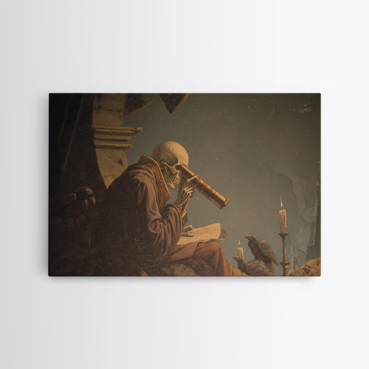The Skull Astronomer, Romantic Gothic Landscape, Landscape Wall Art, Macabre Wall Art, Framed Canvas Print, Halloween Wall Art