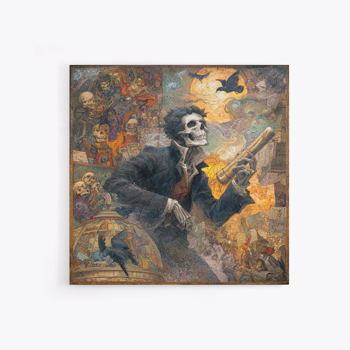 The Skull Astronomer, Grotesque Carnival Art, Square Wall Art, Dark Fantasy Wall Art, Canvas Print, Halloween Wall Art