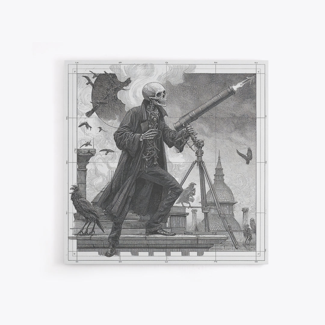 The Skull Astronomer, Victorian Macabre Art, Square Wall Art, Macabre Wall Art, Framed Canvas Print, Halloween Wall Art