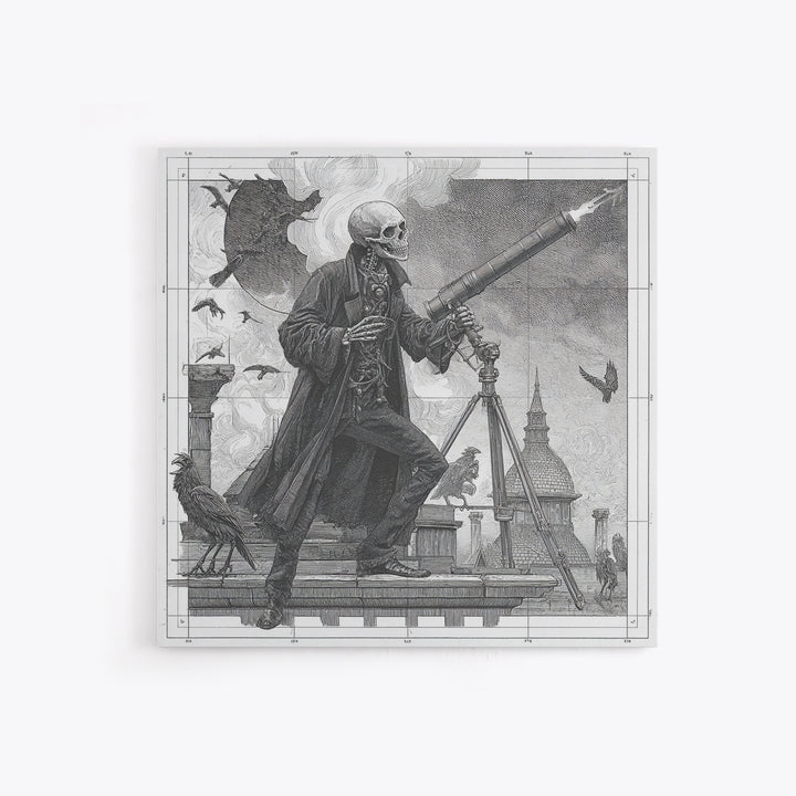 The Skull Astronomer, Victorian Macabre Art, Square Wall Art, Macabre Wall Art, Framed Canvas Print, Halloween Wall Art