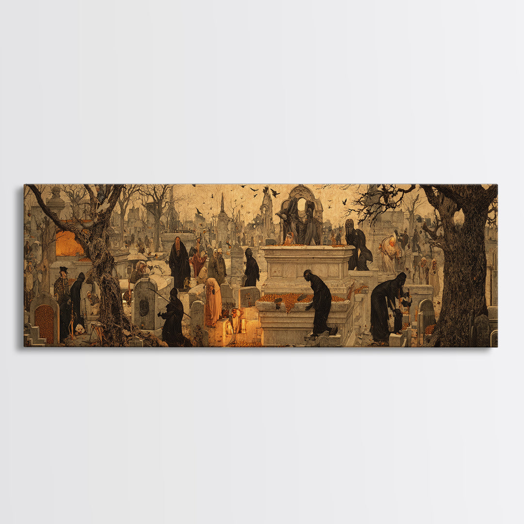 The Cemetery Beekeeper, Medieval Grotesque Art, Extra Wide Wall Art, Gothic Horror Wall Art, Framed Canvas Print, Halloween Wall Art