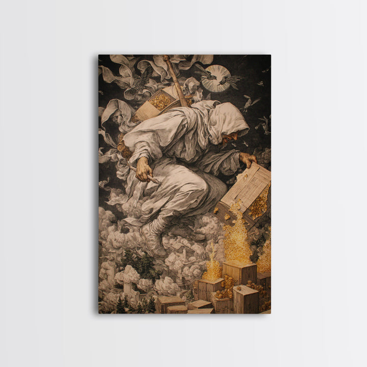The Cemetery Beekeeper, Dark Renaissance Art, Vertical Wall Art, Macabre Wall Art, Canvas Print, Halloween Wall Art