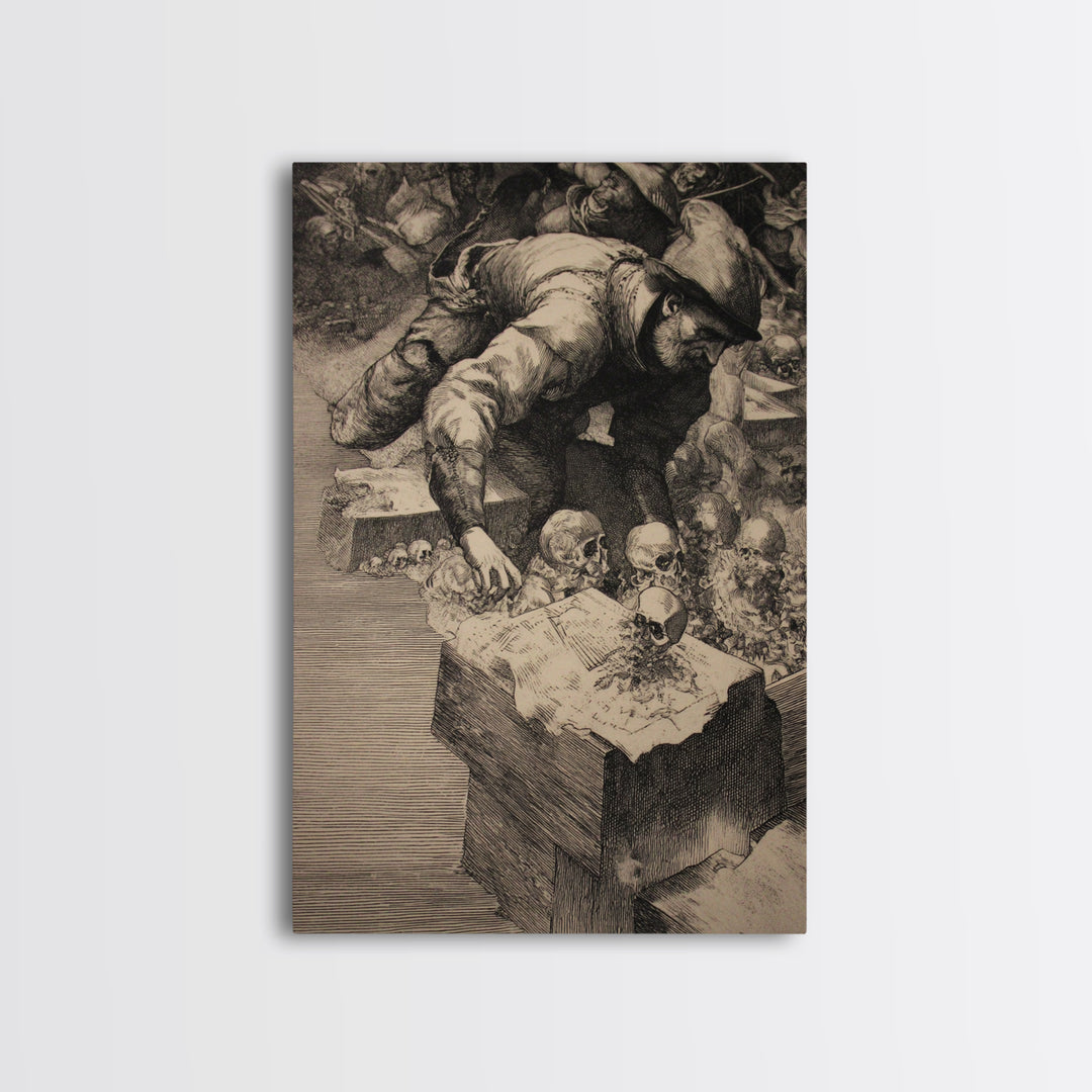 The Cemetery Beekeeper, Renaissance Engraving Art, Vertical Wall Art, Gothic Horror Wall Art, Canvas Print, Halloween Wall Art