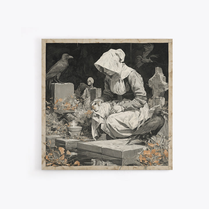 The Cemetery Beekeeper, Danse Macabre Art, Square Wall Art, Dark Fantasy Wall Art, Framed Canvas Print, Horror Wall Art
