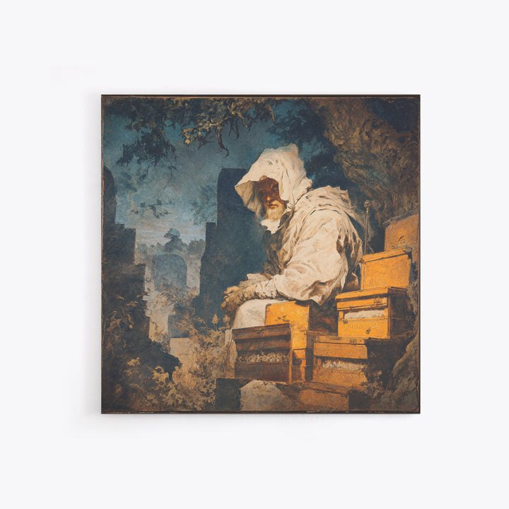 The Cemetery Beekeeper, Baroque Witchcraft Art, Square Wall Art, Macabre Wall Art, Framed Canvas Print, Halloween Wall Art