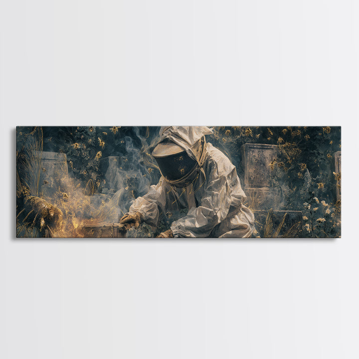 The Cemetery Beekeeper, Visionary Gothic Art, Extra Wide Wall Art, Dark Halloween Decor, Canvas Print, Halloween Wall Art