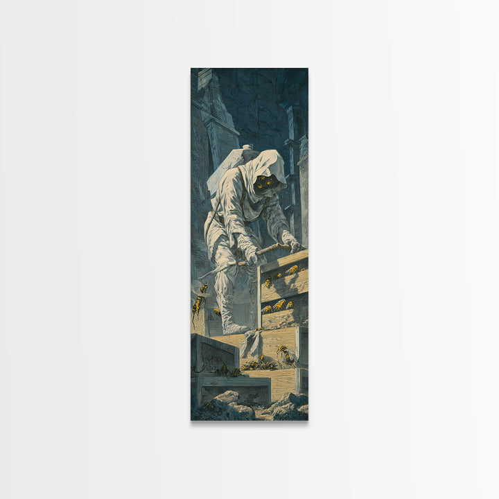 The Cemetery Beekeeper, Architectural Etching Art, Tall Narrow Wall Art, Gothic Horror Wall Art, Canvas Print