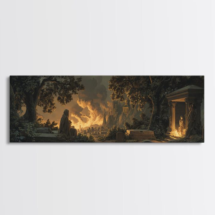 The Cemetery Beekeeper, Apocalyptic Romantic Art, Extra Wide Wall Art, Dark Halloween Decor, Canvas Print, Halloween Wall Art