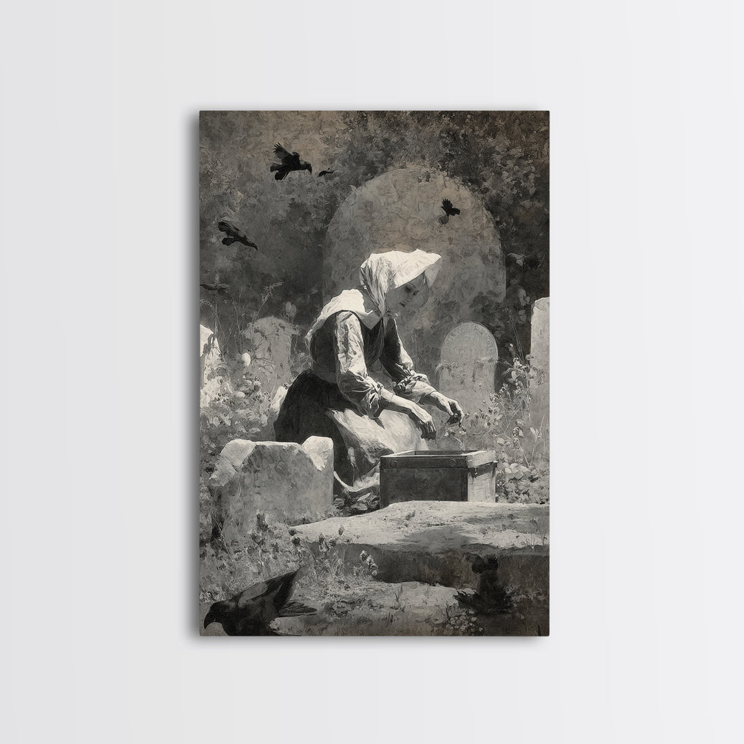 The Cemetery Beekeeper, Symbolist Dream Art, Vertical Wall Art, Macabre Wall Art, Framed Canvas Print, Halloween Wall Art
