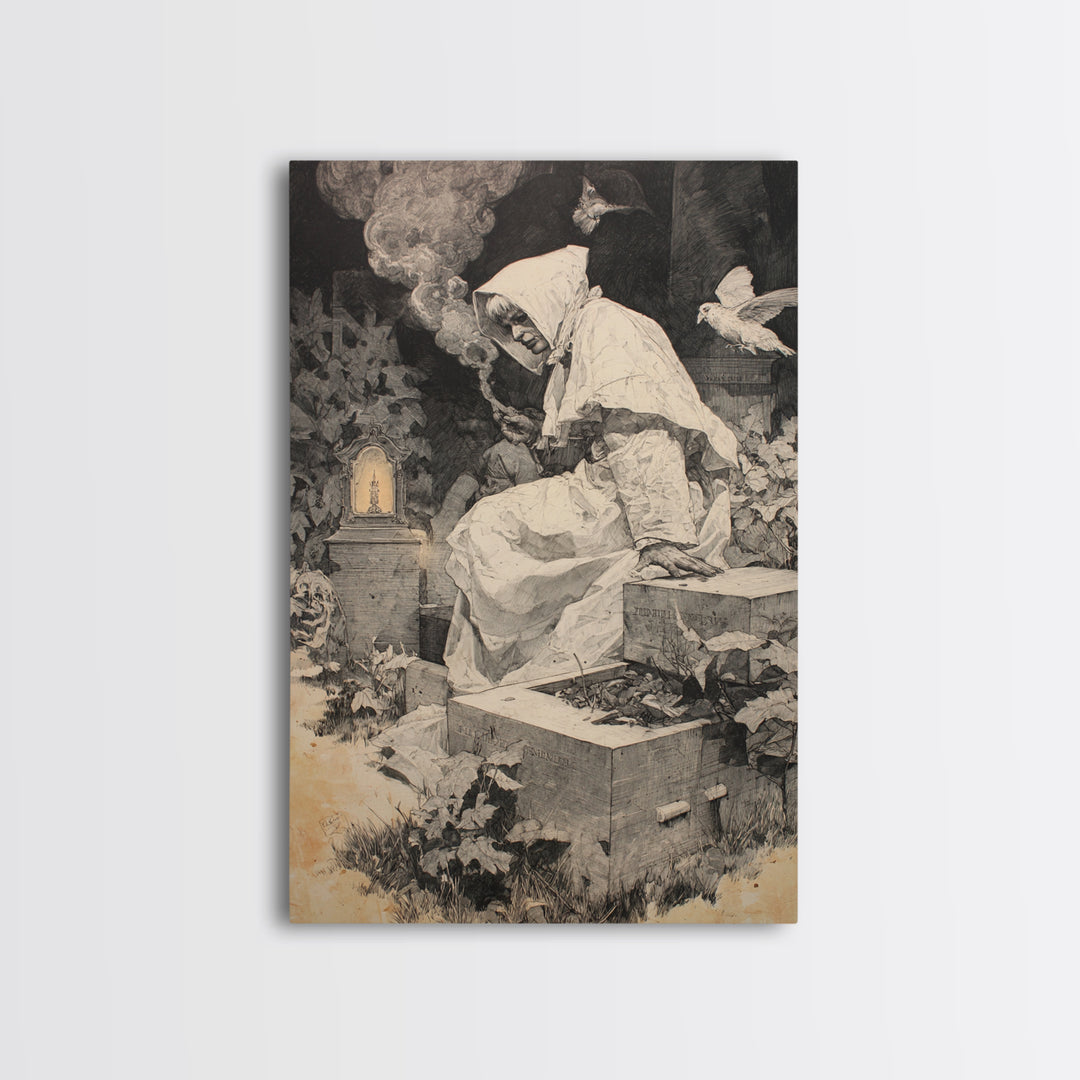 The Cemetery Beekeeper, Decadent Gothic Art, Vertical Wall Art, Macabre Wall Art, Canvas Print, Halloween Wall Art, Gothic Home Decor