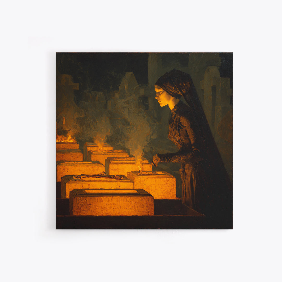 The Cemetery Beekeeper, Dark Symbolist Art, Square Wall Art, Dark Halloween Decor, Canvas Print, Halloween Wall Art