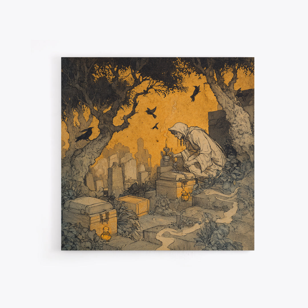 The Cemetery Beekeeper, Gothic Storybook Art, Square Wall Art, Dark Halloween Decor, Canvas Print, Halloween Wall Art