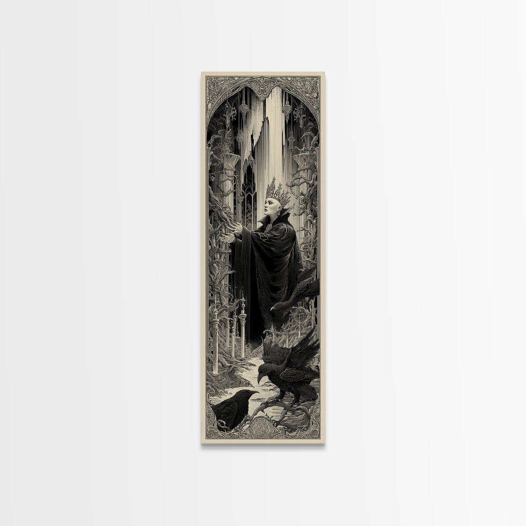 The Thorn-Crowned King, Gothic Engraving Art, Tall Narrow Wall Art, Dark Halloween Decor, Framed Canvas Print, Halloween Wall Art