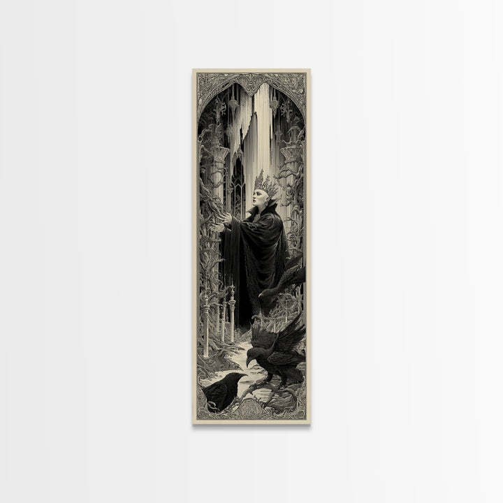 The Thorn-Crowned King, Gothic Engraving Art, Tall Narrow Wall Art, Dark Halloween Decor, Framed Canvas Print, Halloween Wall Art