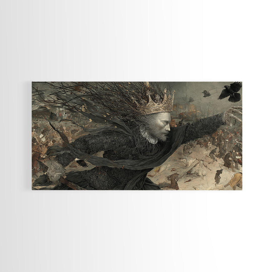 The Thorn-Crowned King, Northern Renaissance Horror, Wide Panoramic Art, Macabre Wall Art, Canvas Print, Halloween Wall Art