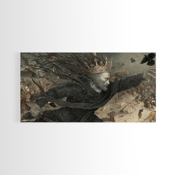 The Thorn-Crowned King, Northern Renaissance Horror, Wide Panoramic Art, Macabre Wall Art, Canvas Print, Halloween Wall Art