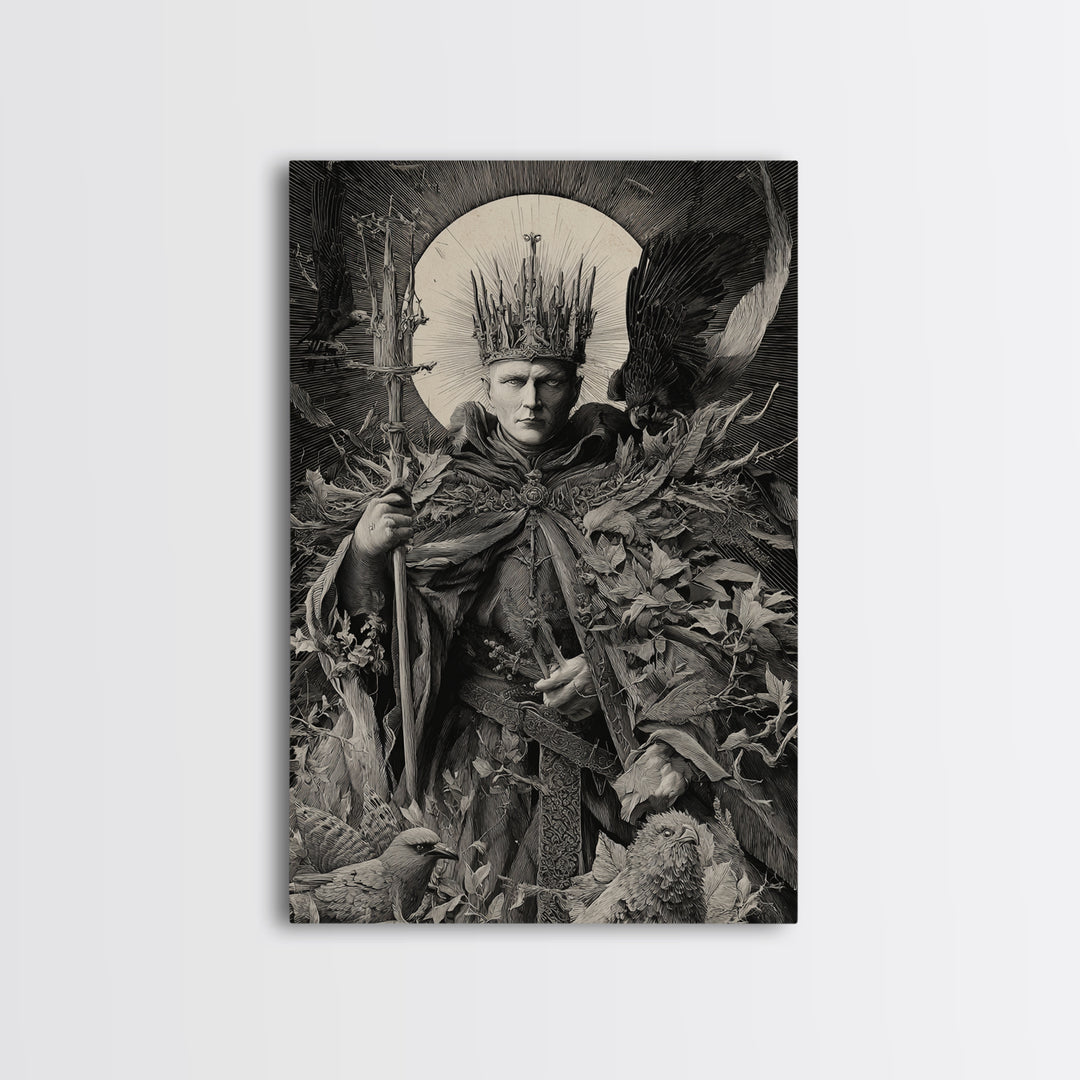 The Thorn-Crowned King, Renaissance Engraving Art, Vertical Wall Art, Dark Halloween Decor, Canvas Print, Halloween Wall Art