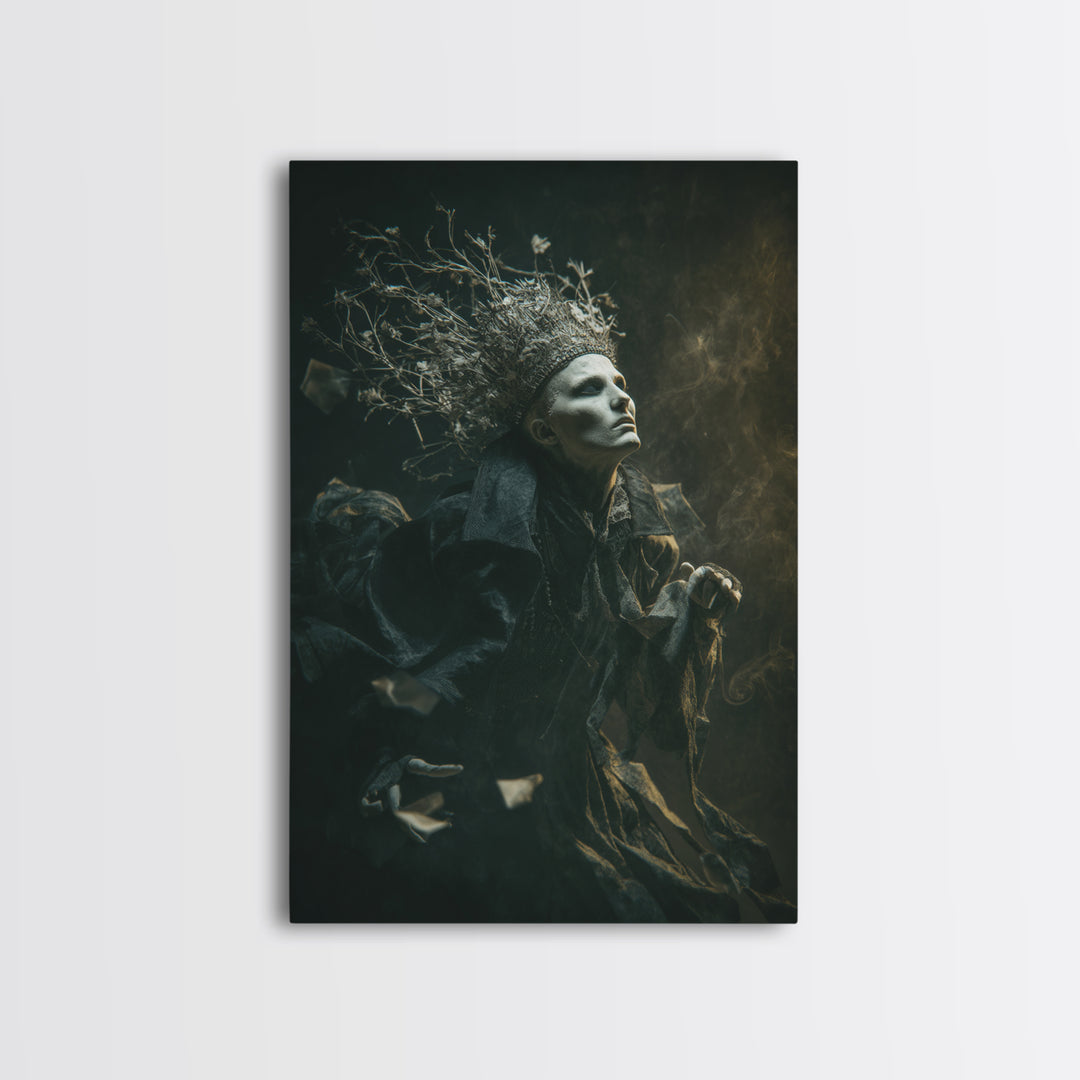 The Thorn-Crowned King, Gothic Nightmare Art, Vertical Wall Art, Dark Fantasy Wall Art, Framed Canvas Print, Halloween Wall Art