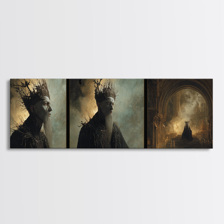 The Thorn-Crowned King, Apocalyptic Romantic Art, Extra Wide Wall Art, Dark Fantasy Wall Art, Canvas Print, Halloween Wall Art