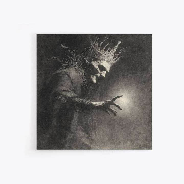 The Thorn-Crowned King, Symbolist Dream Art, Square Wall Art, Dark Halloween Decor, Canvas Print, Halloween Wall Art