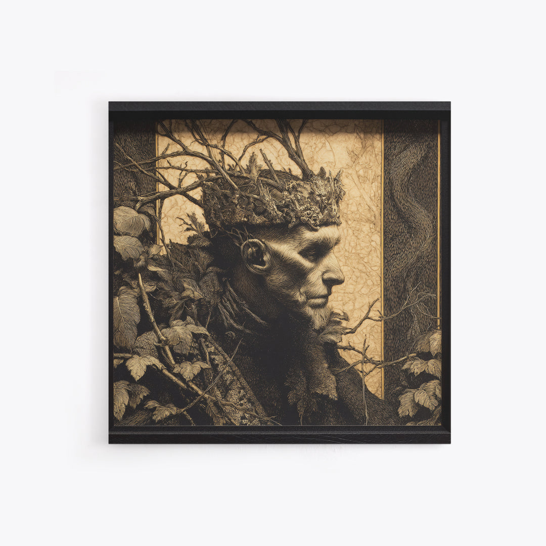 The Thorn-Crowned King, Dark Symbolist Art, Square Wall Art, Gothic Horror Wall Art, Canvas Print, Halloween Wall Art