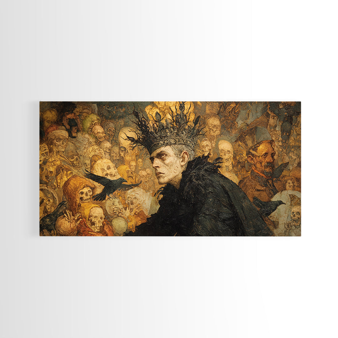 The Thorn-Crowned King, Grotesque Carnival Art, Wide Panoramic Art, Dark Fantasy Wall Art, Framed Canvas Print, Halloween Wall Art
