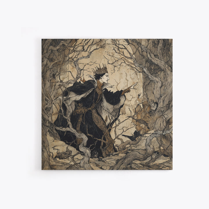 The Thorn-Crowned King, Gothic Storybook Art, Square Wall Art, Macabre Wall Art, Canvas Print, Halloween Wall Art, Spooky Wall Decor