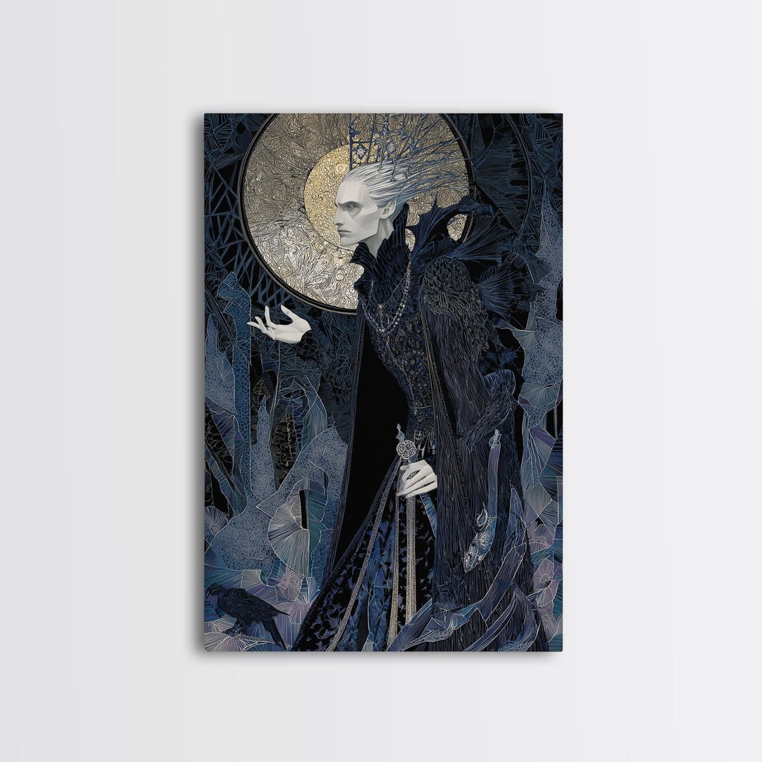 The Thorn-Crowned King, Stained Glass Gothic Art, Vertical Wall Art, Gothic Horror Wall Art, Framed Canvas Print, Halloween Wall Art