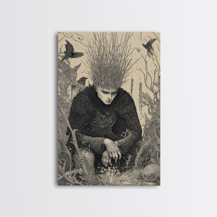 The Thorn-Crowned King, Victorian Macabre Art, Vertical Wall Art, Dark Fantasy Wall Art, Framed Canvas Print, Halloween Wall Art