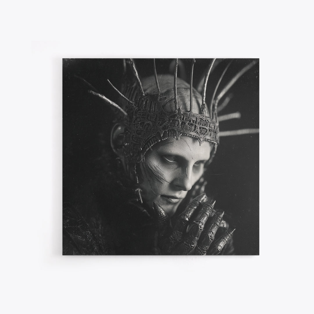 The Thorn-Crowned King, Biomechanical Horror Art, Square Wall Art, Gothic Horror Wall Art, Framed Canvas Print, Halloween Wall Art