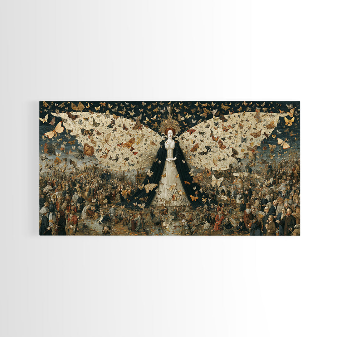 The Moth-Winged Empress, Northern Renaissance Horror, Wide Panoramic Art, Macabre Wall Art, Framed Canvas Print, Spooky Wall Decor