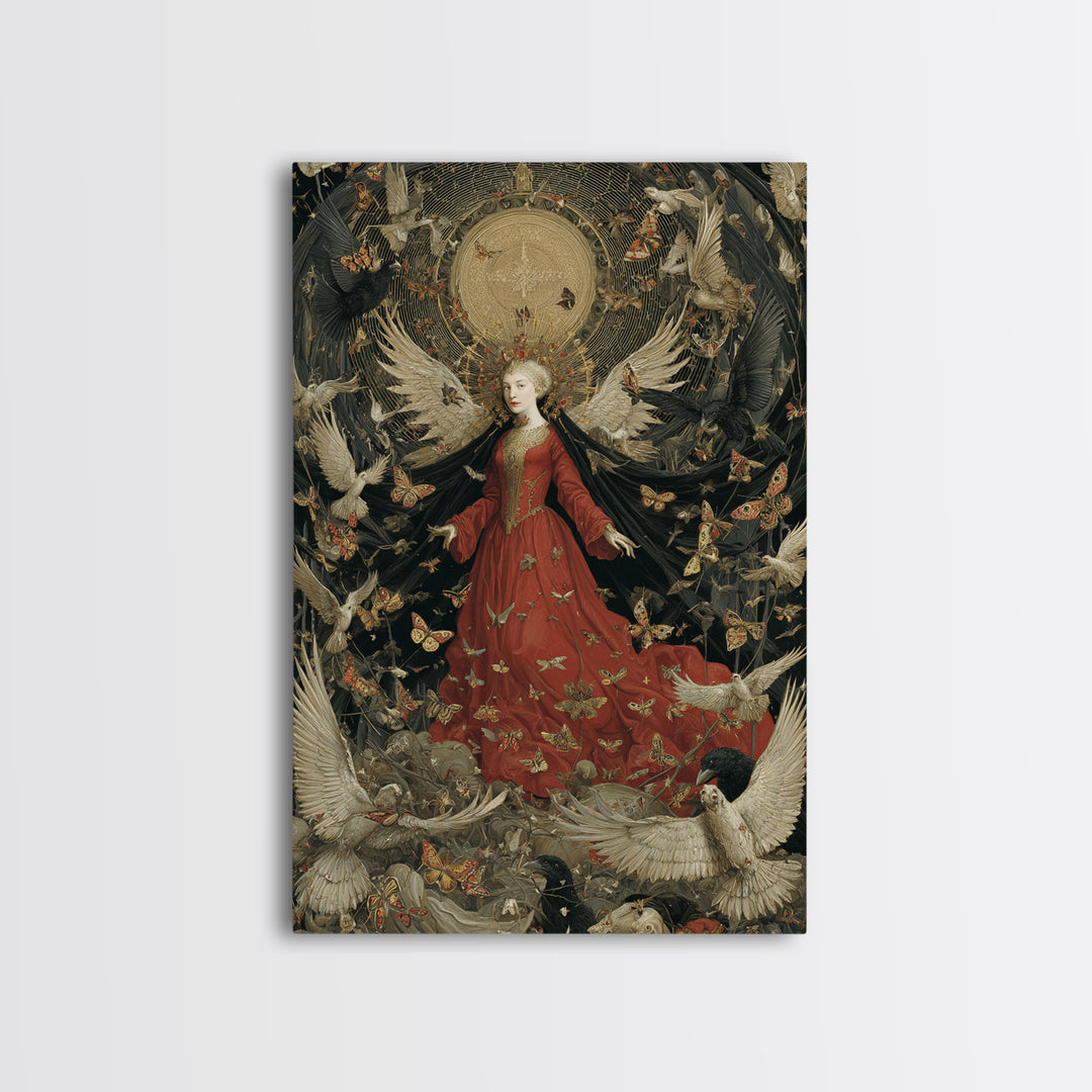 The Moth-Winged Empress, Dark Renaissance Art, Vertical Wall Art, Dark Fantasy Wall Art, Framed Canvas Print, Halloween Wall Art
