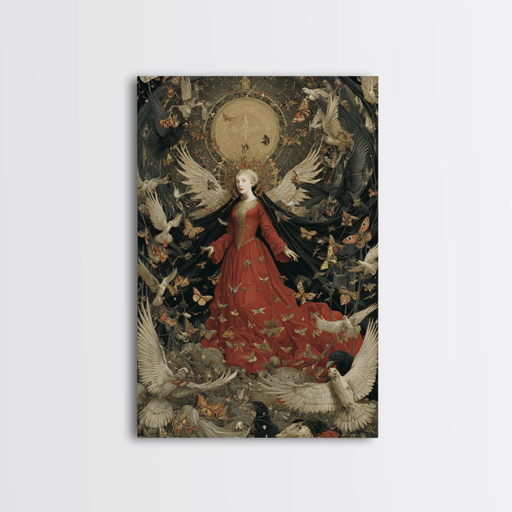 The Moth-Winged Empress, Dark Renaissance Art, Vertical Wall Art, Dark Fantasy Wall Art, Framed Canvas Print, Halloween Wall Art