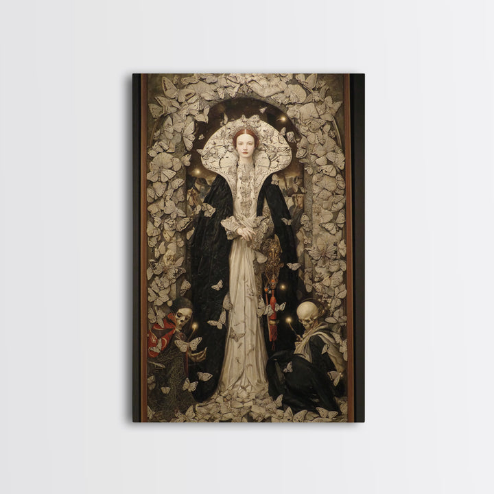 The Moth-Winged Empress, Danse Macabre Art, Vertical Wall Art, Gothic Horror Wall Art, Framed Canvas Print