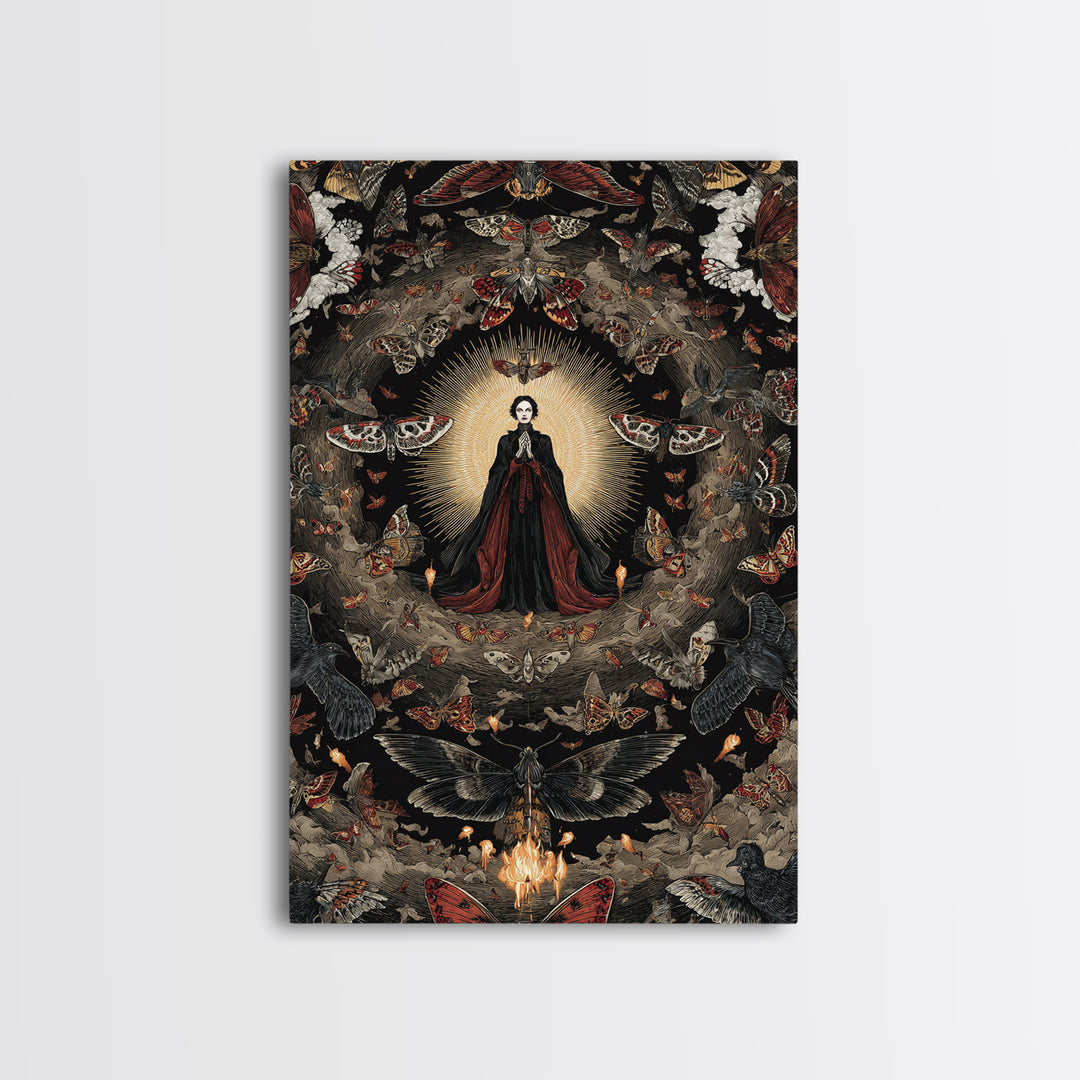 The Moth-Winged Empress, Visionary Gothic Art, Vertical Wall Art, Macabre Wall Art, Framed Canvas Print, Halloween Wall Art