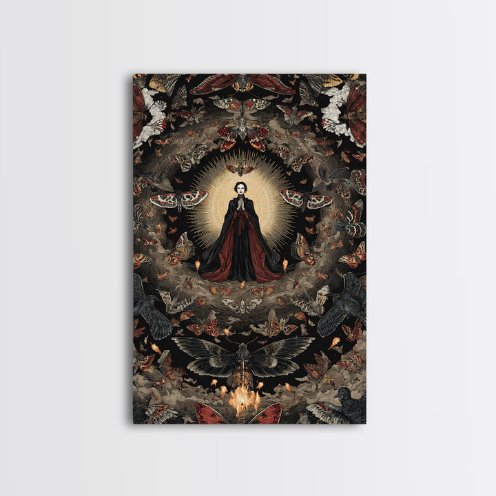 The Moth-Winged Empress, Visionary Gothic Art, Vertical Wall Art, Macabre Wall Art, Framed Canvas Print, Halloween Wall Art